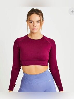 Sz L AYBL BALANCE V2 SEAMLESS LONG SLEEVE CROP TOP MAGENTA COLOR